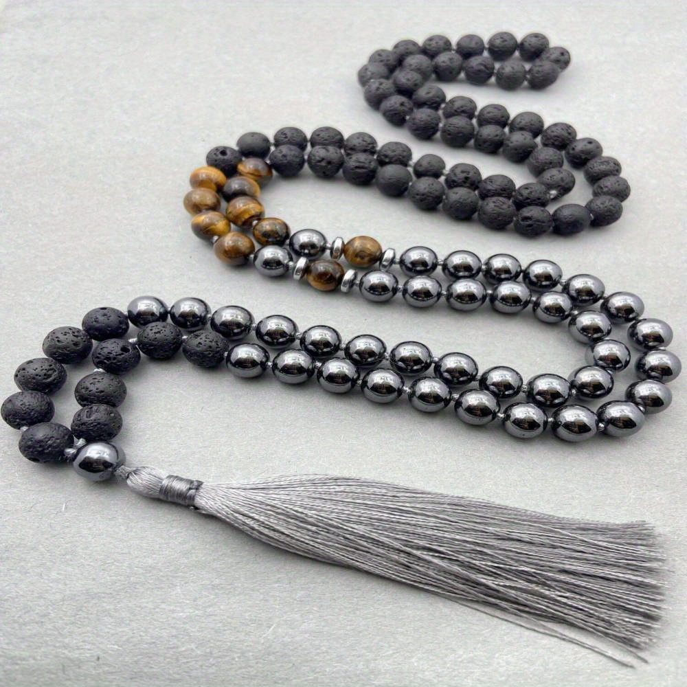 Beautiful Ethnic-style Natural Stone Knotted Necklace, Handmade